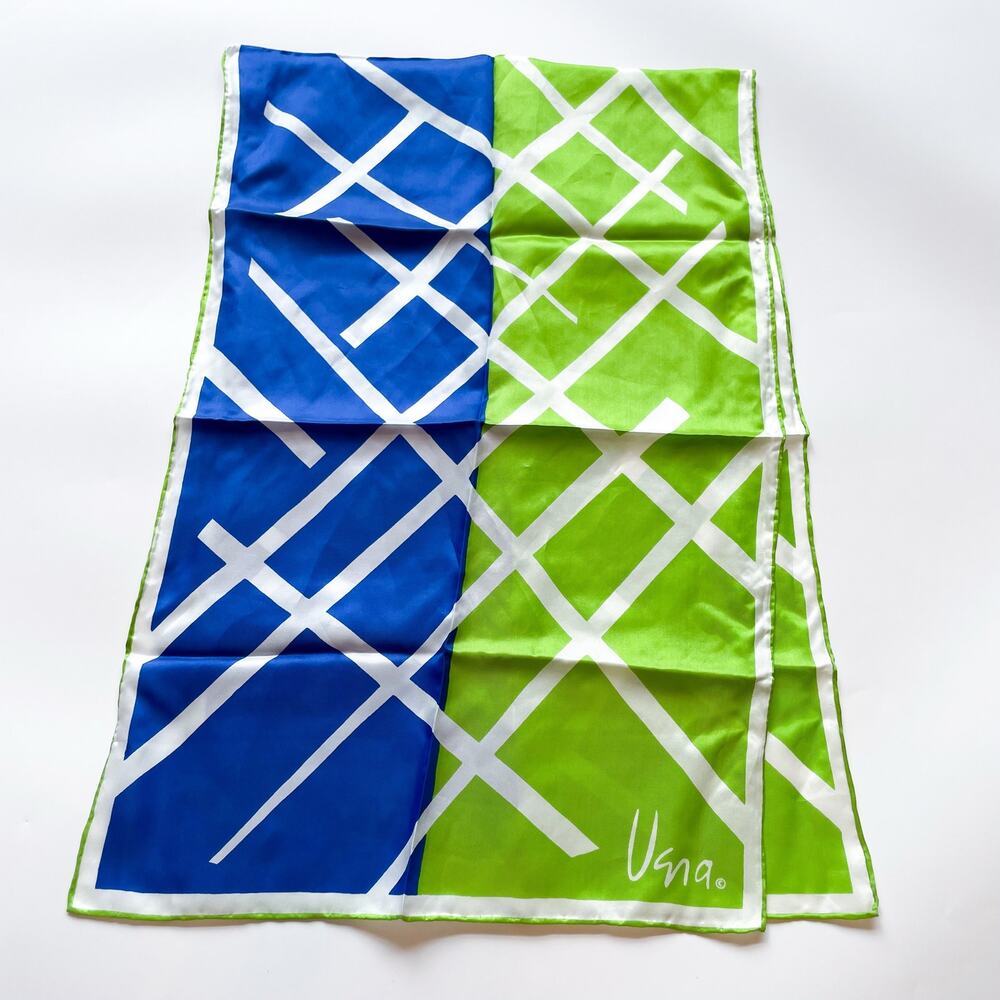 Vintage Vera Neumann Blue and Green Patterned Silk Blend Scarf